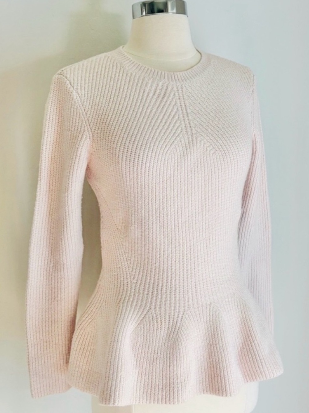 Ted Baker Peplum Long Sleeve Mid-Weight Pullover Sweater Pale Pink, Sz 2 (Small)